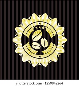 coffee bean icon inside golden badge or emblem