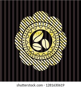 coffee bean icon inside golden emblem