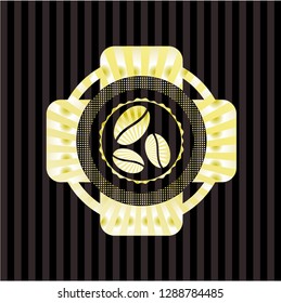 coffee bean icon inside golden badge or emblem