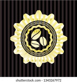 coffee bean icon inside golden badge or emblem