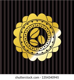 coffee bean icon inside golden badge