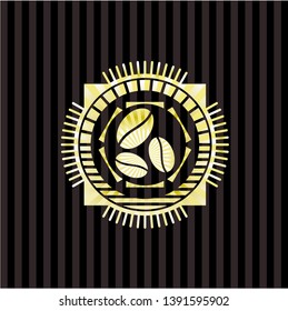coffee bean icon inside golden badge