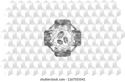 coffee bean icon inside grey emblem. Vintage with geometric cube white background