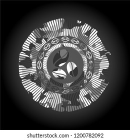 coffee bean icon inside grey camouflaged emblem
