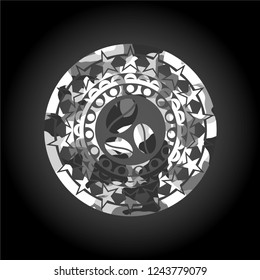 coffee bean icon inside grey camouflage emblem