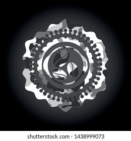 coffee bean icon inside grey camo emblem