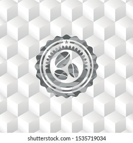 coffee bean icon inside grey emblem. Retro with geometric cube white background
