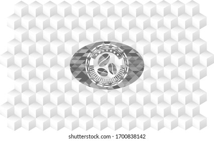 coffee bean icon inside grey icon or emblem with geometric cube white background
