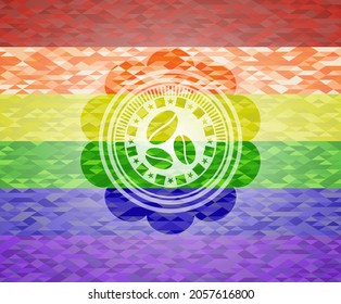 coffee bean icon inside lgbt colors emblem. 