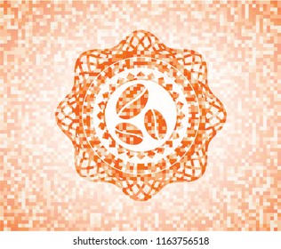 coffee bean icon inside orange tile background illustration. Square geometric mosaic seamless pattern with emblem inside.