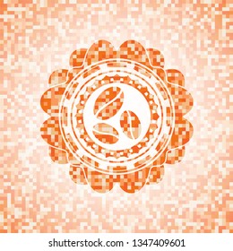 coffee bean icon inside orange mosaic emblem