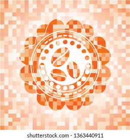 coffee bean icon inside orange mosaic emblem with background
