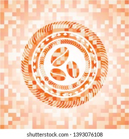 coffee bean icon inside orange mosaic emblem