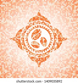 coffee bean icon inside orange mosaic emblem