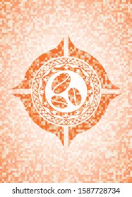 coffee bean icon inside orange mosaic emblem