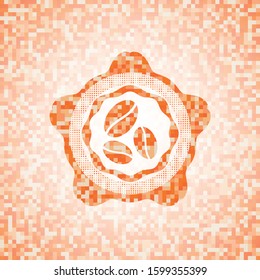 coffee bean icon inside orange mosaic emblem