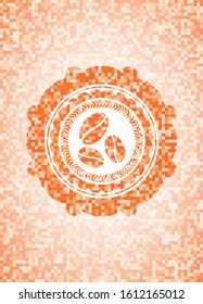 coffee bean icon inside orange tile background illustration. Square geometric mosaic seamless pattern with emblem inside.