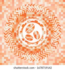 icono del grano de café dentro del emblema del mosaico naranja