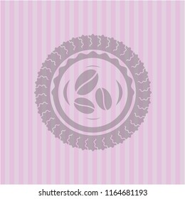coffee bean icon inside pink emblem. Retro