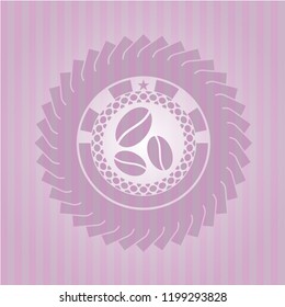 coffee bean icon inside pink emblem. Retro