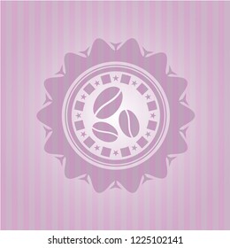 coffee bean icon inside pink emblem. Retro