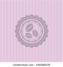 coffee bean icon inside pink emblem. Vintage.