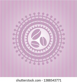 coffee bean icon inside pink emblem. Vintage.