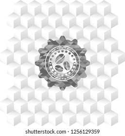 coffee bean icon inside realistic grey emblem with cube white background