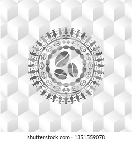 coffee bean icon inside realistic grey emblem with cube white background