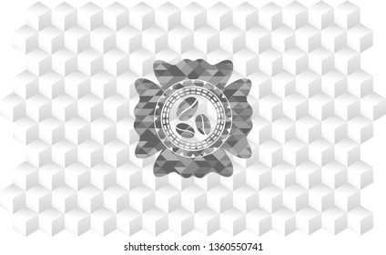 coffee bean icon inside realistic grey emblem with cube white background
