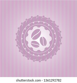 coffee bean icon inside realistic pink emblem
