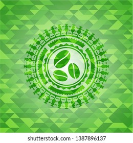 coffee bean icon inside realistic green mosaic emblem