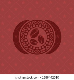 coffee bean icon inside realistic red emblem