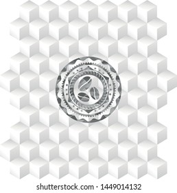 coffee bean icon inside realistic grey emblem with geometric cube white background