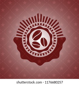 coffee bean icon inside red emblem. Retro