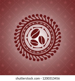 coffee bean icon inside red emblem. Vintage.