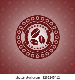 coffee bean icon inside red emblem. Retro