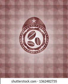 coffee bean icon inside red polygonal badge. Seamless.