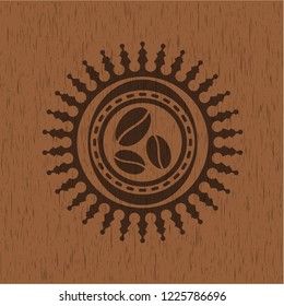 coffee bean icon inside retro style wood emblem