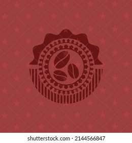coffee bean icon inside retro red emblem. 