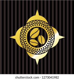 coffee bean icon inside shiny emblem