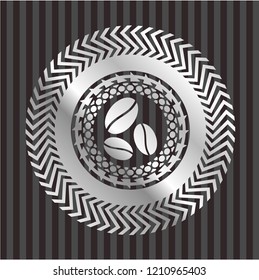 coffee bean icon inside silver shiny emblem