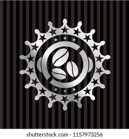 coffee bean icon inside silvery emblem or badge
