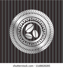 coffee bean icon inside silvery shiny emblem