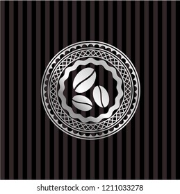 coffee bean icon inside silvery badge