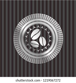 coffee bean icon inside silvery shiny badge