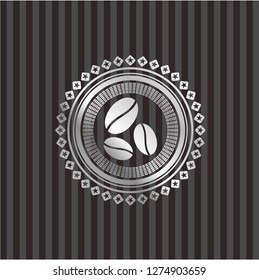 coffee bean icon inside silvery shiny emblem