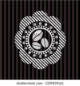 coffee bean icon inside silvery shiny badge
