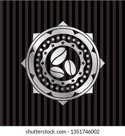 coffee bean icon inside silvery badge or emblem