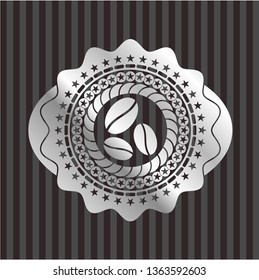 coffee bean icon inside silvery badge or emblem